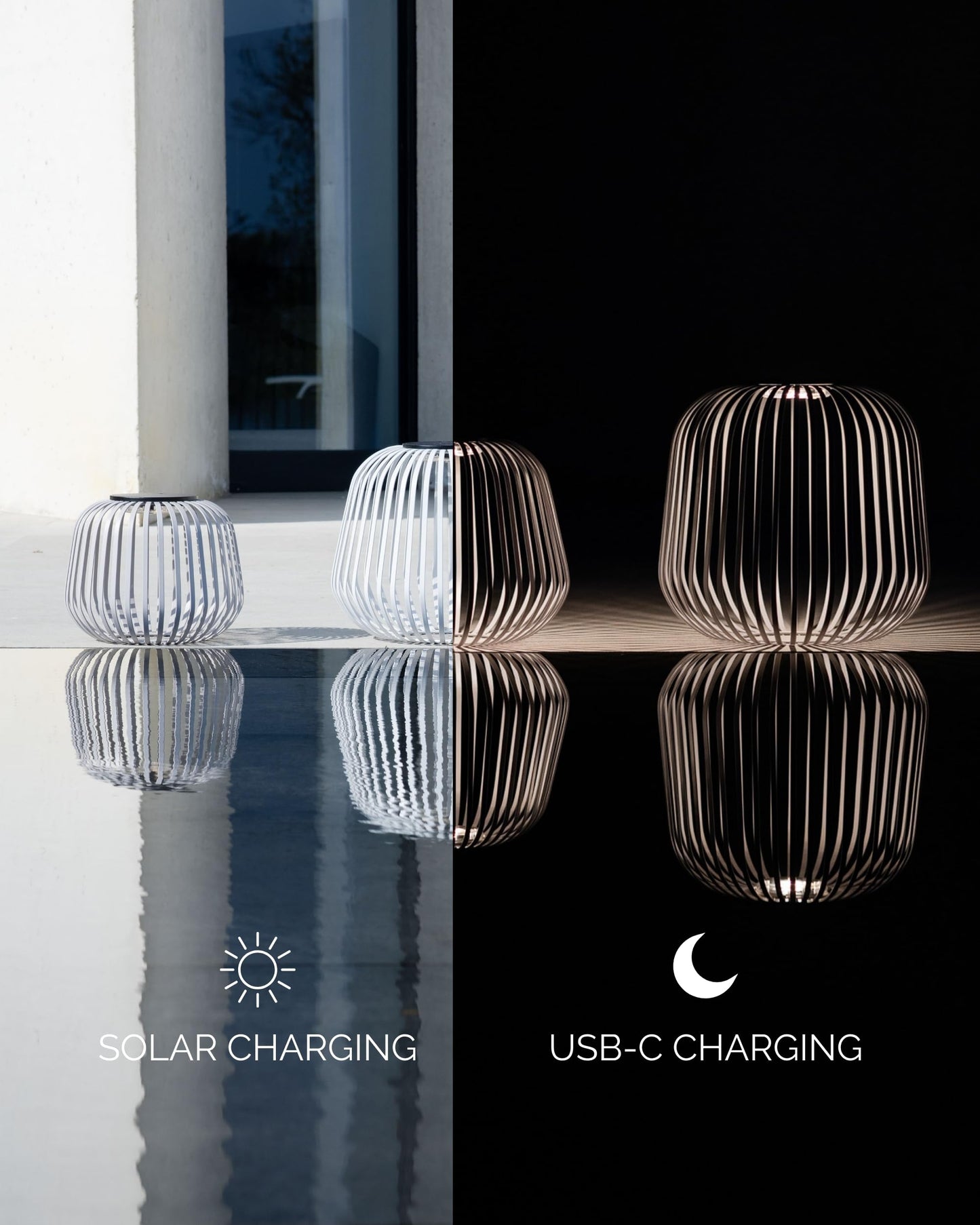 LUUK Studio Solis Wireless Solar LED Accent Lamp, Warm White Dimmable Light, Water Resistant, Indoor Outdoor Use, USB-C Rechargeable, Living Room, Patio, Soft Luxury Style, White, Size L