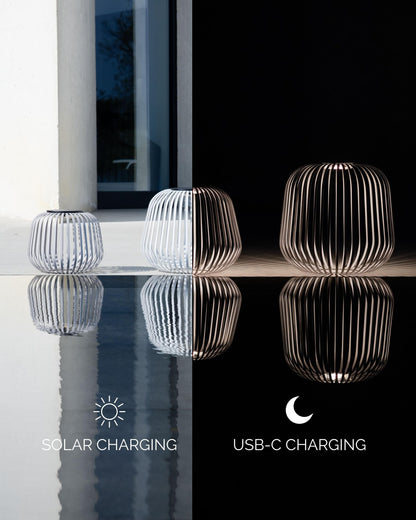 LUUK Studio Solis Wireless Solar LED Accent Lamp, Warm White Dimmable Light, Water Resistant, Indoor Outdoor Use, USB-C Rechargeable, Living Room, Patio, Soft Luxury Style, White, Size L