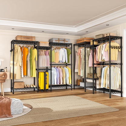 Golpart Heavy Duty Garment Rack Clothes Rack,Large Metal Closet Organizer System Storage Wardrobe,Freestanding Clothing Rack Black 15.75" D x 77.5" W x 77" H