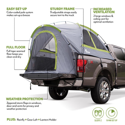 Napier Backroadz Truck Tent | Pickup Truck Bed Camping Tent | Rainfly for Water Protection | Sturdy and Spacious 2-Person Truck Tent | Easy 10-Minute Setup | Gray/Green