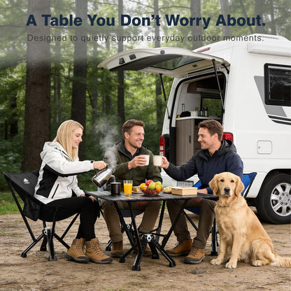 MTRVR Folding Camping Table — Stable Roll-Up Aluminum Design, Solid Support Structure, Portable Outdoor Table for Camping, Cooking, RV & Travel