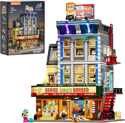 Barbershop Lighting Building Bricks Set - Street Fusion City Town Modular Playset Collection Display kit with Minifigures 2557 Pcs for Adults &amp Teens &amp Life Enthusiasts