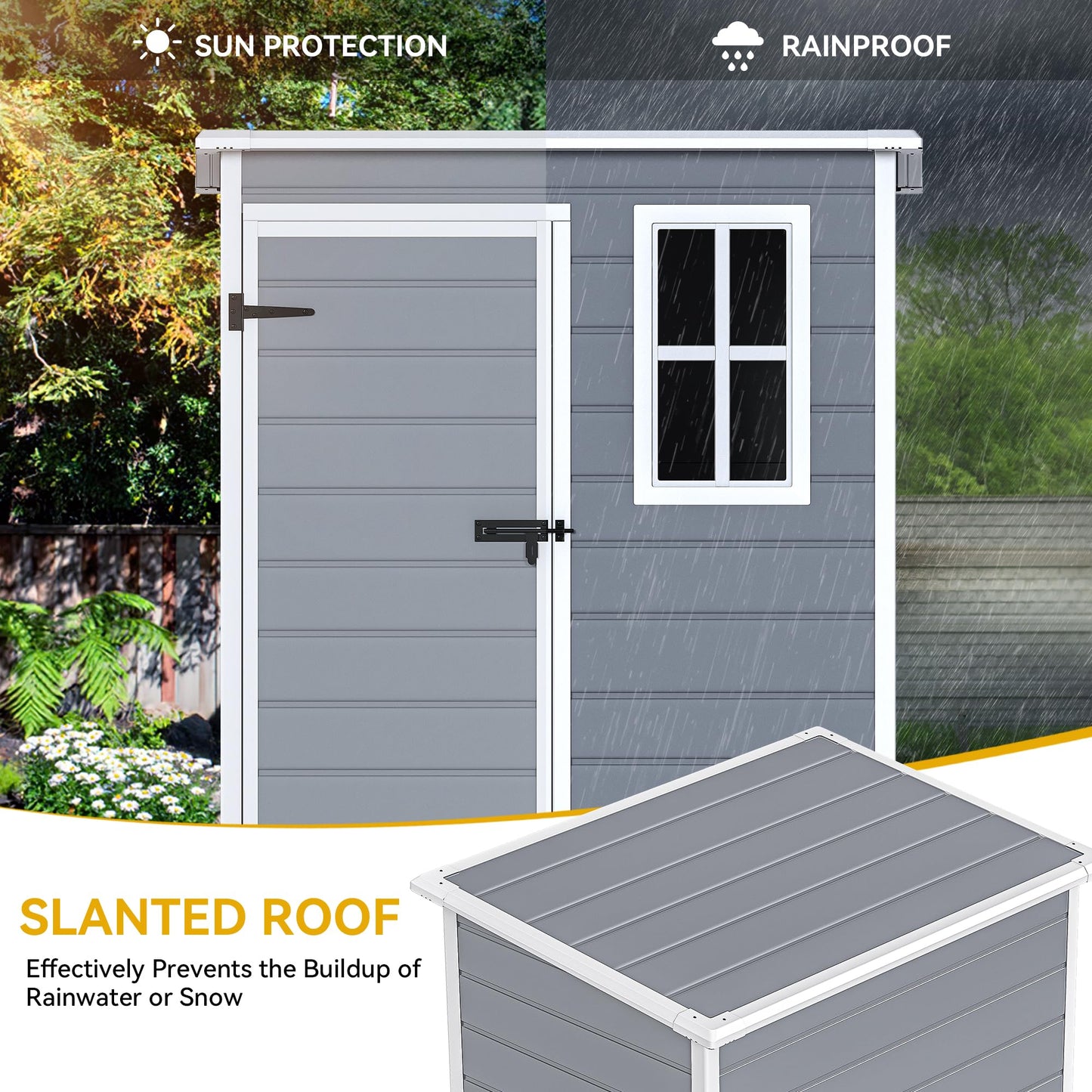 DWVO 5x3ft Resin Outdoor Storage Shed with Floor, Waterproof Lockable Storage Shed with Window, Plastic Outside Tool Storage for Garden, Backyard, Patio, Lawn,Gray