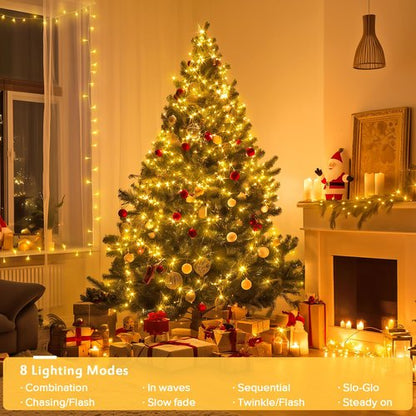 JMEXSUSS 400 LED Christmas Lights Indoor Outdoor, 132 ft Warm White String Lights Plug in with Remote, 8 Modes Twinkle Christmas Tree Lights for Bedroom Outside Patio Home Party Xmas Holiday Decor