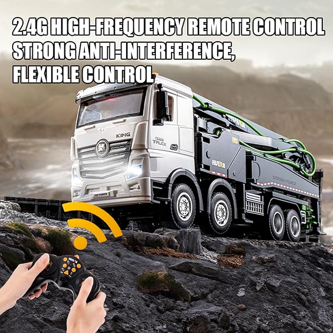Concrete Pump Truck Toy 1:18 Scales Cement Truck Toy 11 Channel 2.4G Diecast Construction Trucks with Working Water Pump One-Touch Function120CM Pump ARM 630° Rotation for Teens 14+