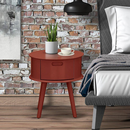 East West Furniture GONE13 One piece wonderful Gordon round table night stand with Drawer, 1-Pack, Burgundy Finish