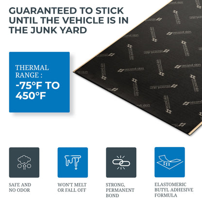 Second Skin Damplifier Pro Butyl Rubber Sound Deadening Mat (2mm) - 12” x 10” CLD Tiles for Car Sound Deadening (15 Sq Ft, 18 Tiles) - Made in USA