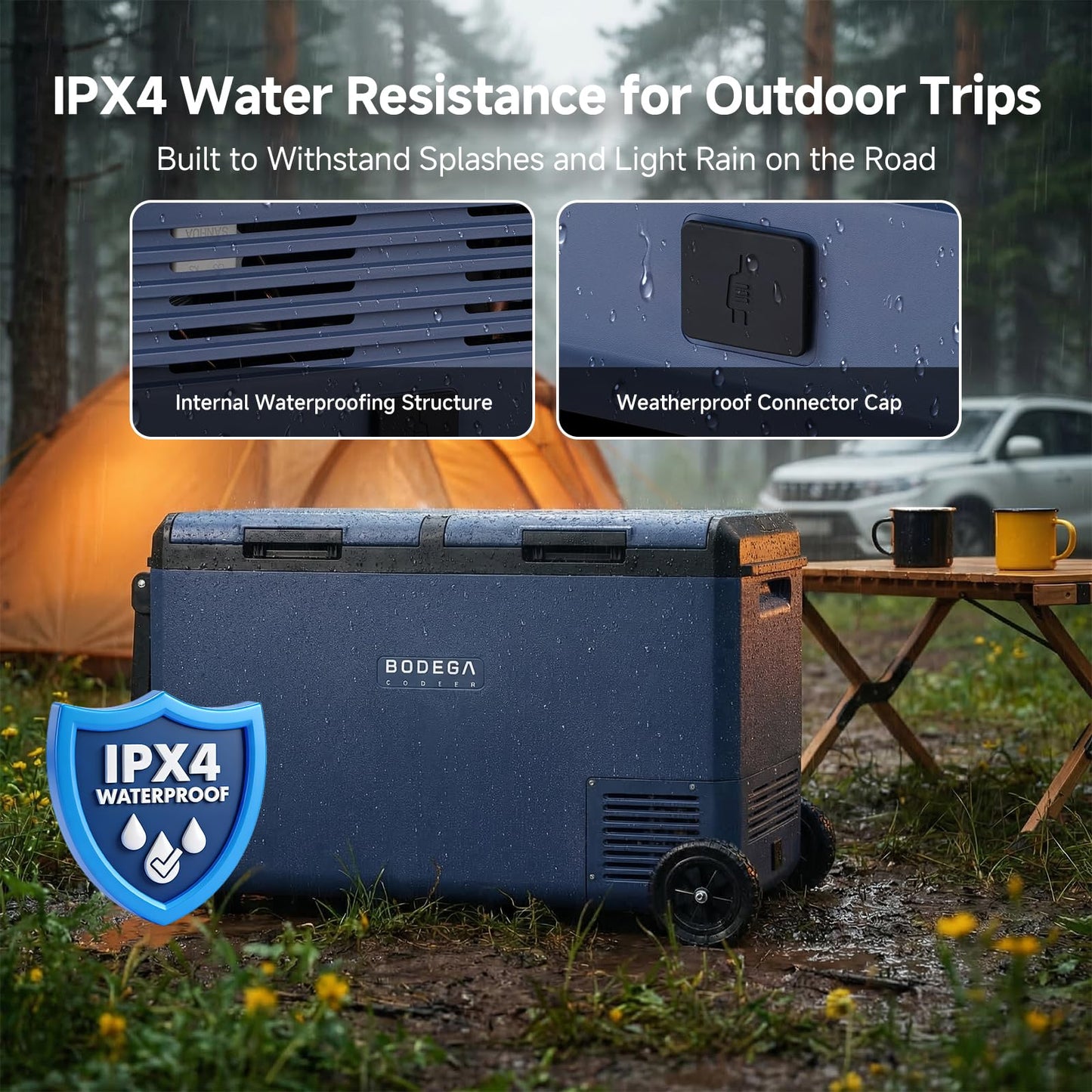BODEGACOOLER 100QT Portable Car Refrigerator Freezer with Wheels, 12V Fridge Freezer, Electric Cooler for Car, -20℃ Car Freezer, 12 Volt Refrigerator Portable for Camping, RV, Travel, IPX4, Quiet