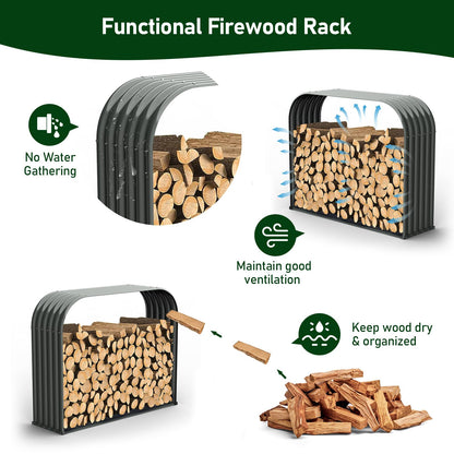 ANLEOLIFE Galvanized Steel Firewood Rack with Weatherproof Corrugated Roof (Shed-Style Log Storage), Heavy Duty Outdoor Log Holder, Rust Resistant, Trio Gray, 18"D x 54"W x 43"H