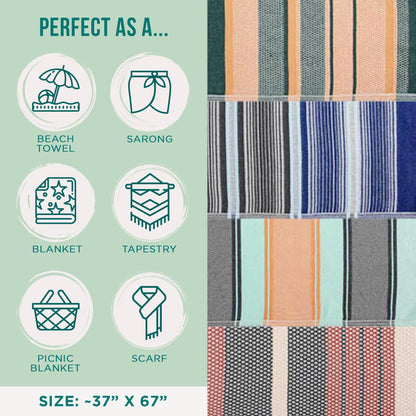 Sand Cloud Turkish Beach Towel - 100% Organic Cotton Turkish Bath Towels - Ultra Soft, Sand Resistant & Quick Dry Towel for Beach or Pool - As Seen on Shark Tank - Cali Dobby (4 Pack Assorted)