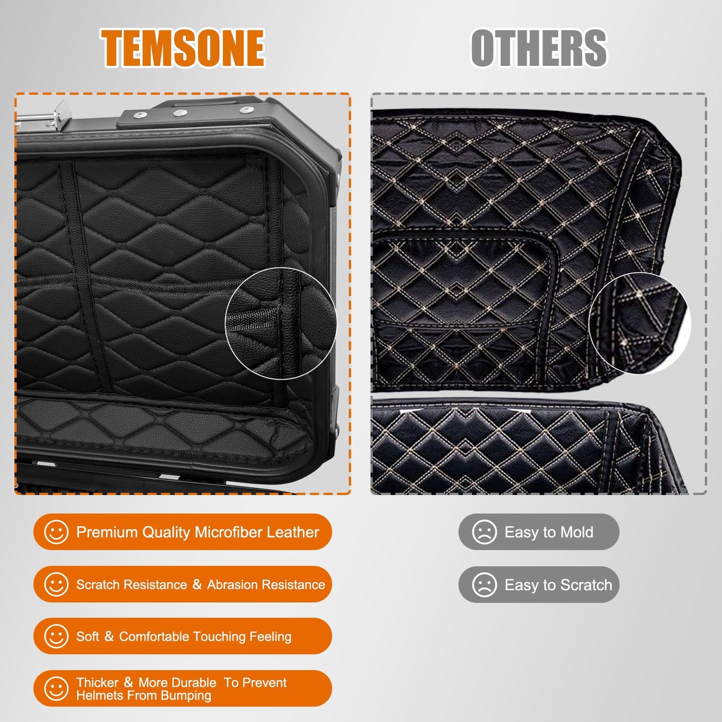 TEMSONE 45L Universal Motorcycle Top Case, Waterproof Motorcycle Tail Box with Backrest & Handle, Dual-key Storage Carrier Case, Aluminum Trunk Tour Tail Box for Store Helmet