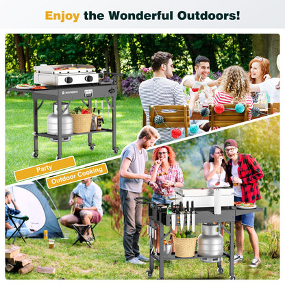 Outdoor Griddle Table, Blackstone Griddle Stand, 440lbs Folding Grill Cart, Pizza Oven Table Stand for Onni,Food Prep Table with Wheels for Outdoor BBQ Camp Ninja Woodfire Grill Stand, 31"W x 17"D