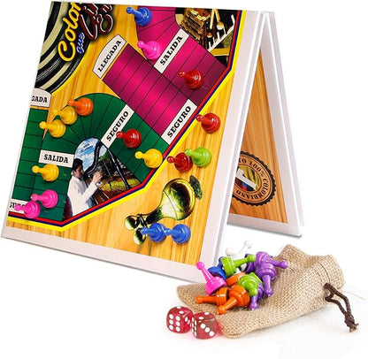 PARQUES Colombiano MAGNÉTICO Madera 8/6 JUGADORES 50x50 CM Doble cara plegable para viajes. Parcheesi parchis Ludo Board Game 8 Players Original juego de mesa Colombiano Wooden Colombian Parks