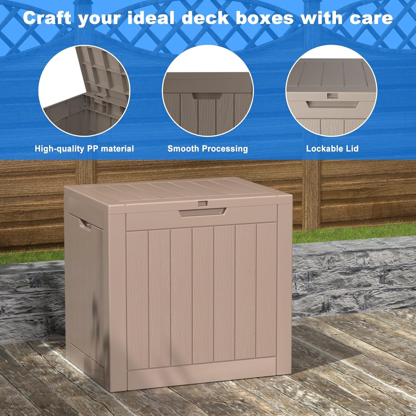 Regine Switzerland 36 Gallon Outdoor Deck Box - Lockable Waterproof Storage for Garden Tools & Cushions | Grey