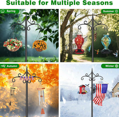 Skiennix Heavy Duty Double Shepherd Hooks - 72-Inch Adjustable Metal Bird Feeder Pole | 5-Prong Base for Outdoor Use