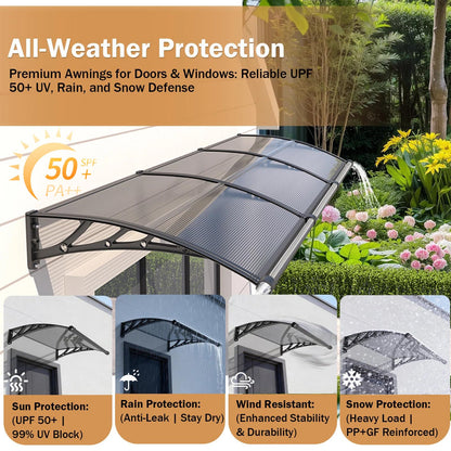 Outsunhom Awning for Door Entrance,32x48 Inch Polycarbonate Window Canopy Exterior with Drainage,UPF 50+ Rain Snow Sun UV Protection,Spliced Overdoor Awnings for Outside,Doors, Patio, Porch, Deck