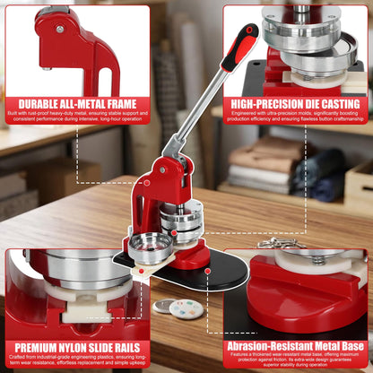 Multiple Sizes Button Maker Machine, Interchangeable Badge Press 1.25 Inch + 2.25 Inch + 3 Inch, DIY Pin Button Making Machine with 300 Sets Supplies, Circle Cutter and Cutting Mat Included