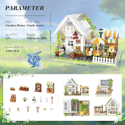 Flower House Building Set Greenhouse Building Block Set with LED Lights DIY Greenhouse KIt-Ideal Gifts for Kids and Adults-Plant and Animal Lovers 1188PCS