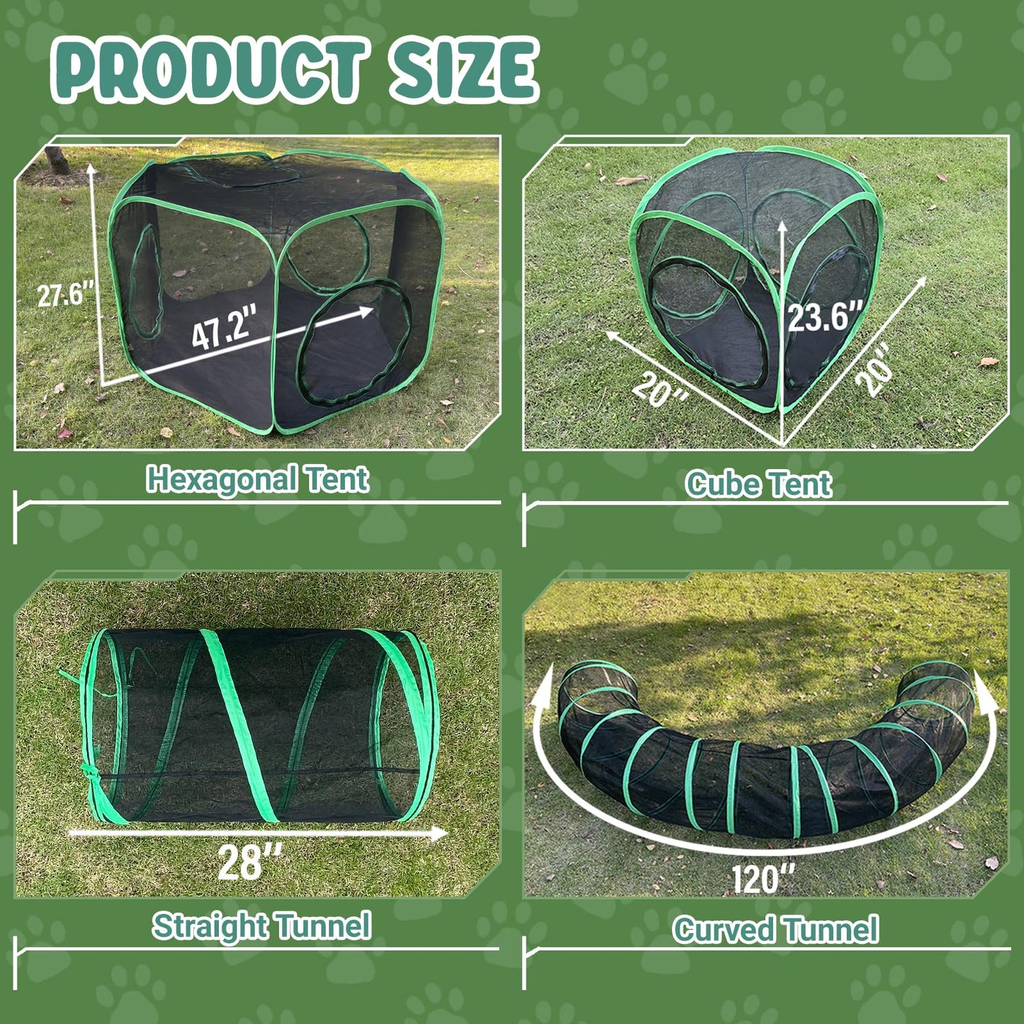 Pawtenda Outdoor Cat Enclosures, 10 in 1 Cat Tent with Tunnels for Outside, Large Space Catio Outdoor Pet Enclosure for Indoor Kitty, Enclosed Pet Playpen