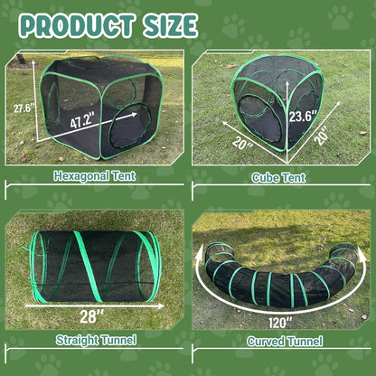 Pawtenda Outdoor Cat Enclosures, 10 in 1 Cat Tent with Tunnels for Outside, Large Space Catio Outdoor Pet Enclosure for Indoor Kitty, Enclosed Pet Playpen