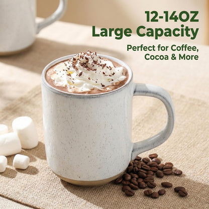 HASENSE Ceramic Coffee Mugs Set of 4, 14 oz Stoneware Coffee Cups with Handle and Speckle for Latte, Cappuccino, Cocoa, Tea and Milk, Microwave and Dishwasher Safe Cups for Men Women, Bluish White