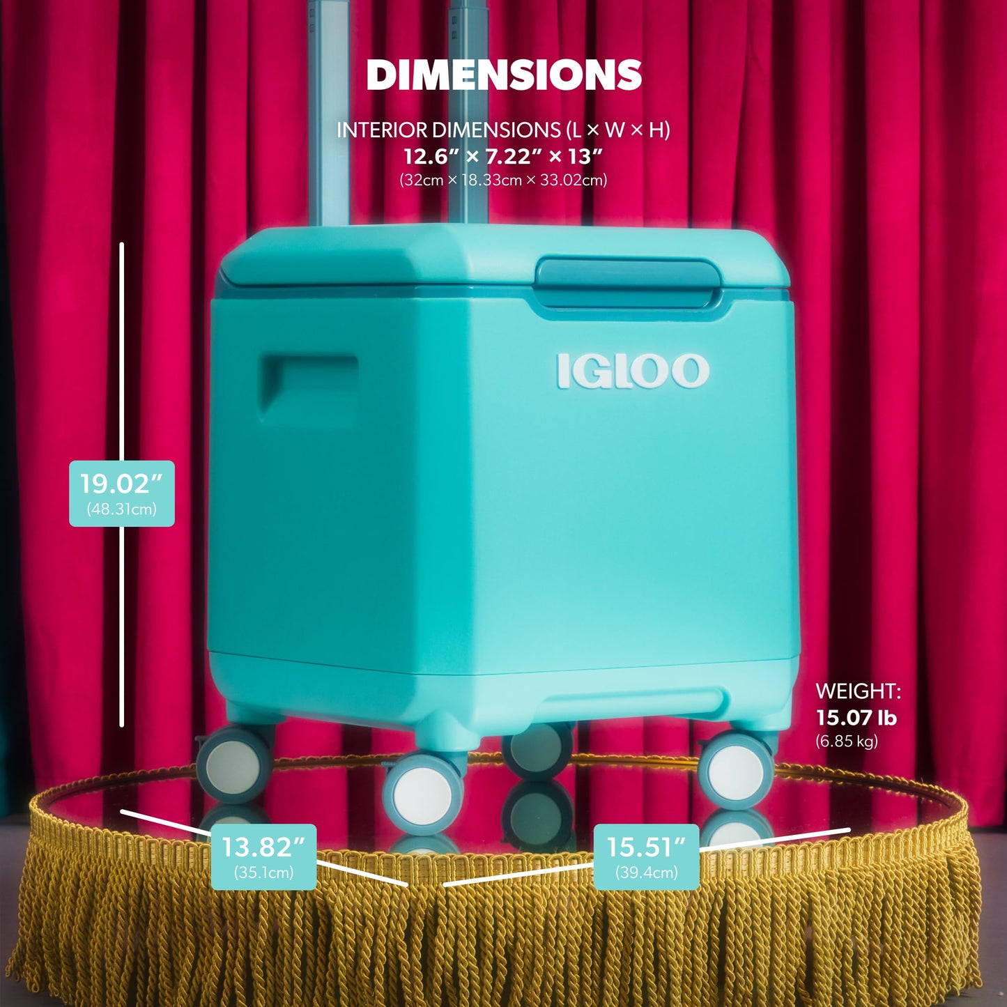 Igloo Tag Along 360 Spinner Cooler | 20 Quart Rolling Ice Chest | Lagoon Teal