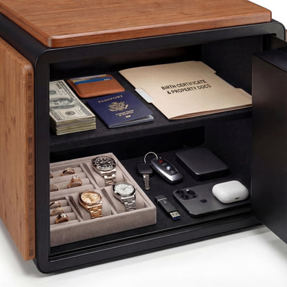 Iron Lock® Smart Safe with Wood Finish, Fingerprint & Touchscreen Keypad, Bluetooth App Control, Share Access, Emergency Key, Bolt-Down Security