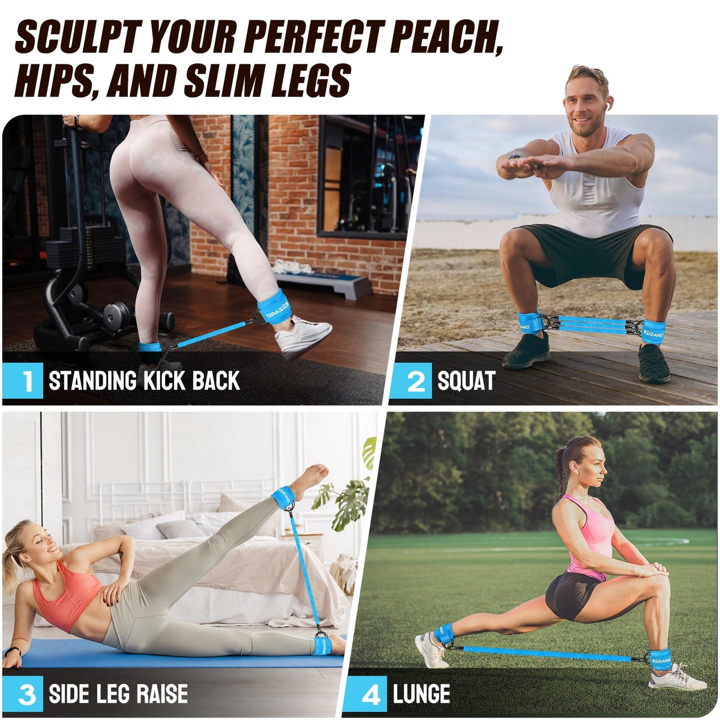 Ankle Resistance Bands with Cuffs, Ankle Weights Bands for Working Out, Women Leg and Glutes Workout Equipment, Exercise Bands for Kickbacks, Butt and Booty Trainer, Home Gym Fitness Equipment