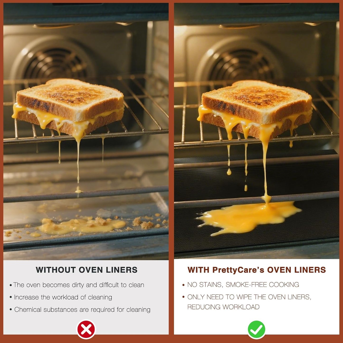 PrettyCare Oven Liners - Heavy Duty Non-Stick Mats, 3 Pack 16.25”x23” | BPA & PFOA Free Kitchen Accessory