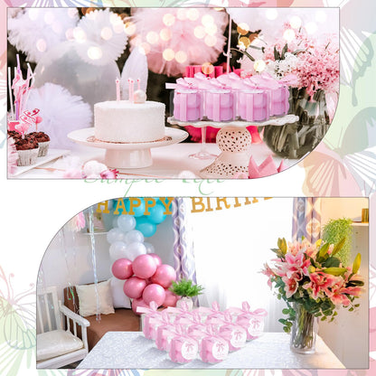 MTLEE 24 Sets Pink Bow Party Favors Small Bubble Candle Baby Shower Favors for Guests Tea Candles Bulk with Stylish Ribbons Cards Gifts Party Decoration(Bright Pink,Bow)