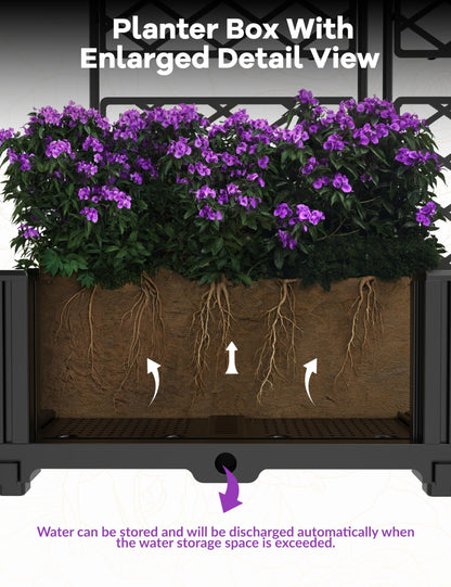 BouPower 4pcs Raised Garden Bed with Trellis & Privacy Screen, 63" h Tall Vertical Planter Box for Climbing Plants, Outdoor Garden Planter Box with Drainage Holes for Patio Balcony, Black