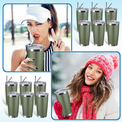 Sieral 25 Pack 20oz Tumbler Bulk Stainless Steel Cups Double Wall Vacuum Insulated Travel Mug Bulk Durable Tumblers with Lid and Straw Powder Coated Coffee Cups (Army Green)
