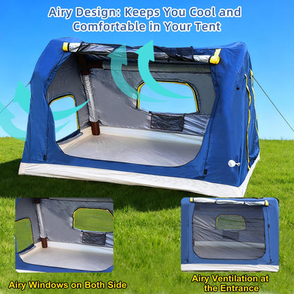 3-4 Person 3 in 1 Inflatable Tent, 60s Setup PU3000, 4-Season Waterproof Camping Tent with Electric Pump, All Weather Tent for Romantic Dates, Fall/Winter Camping, Hunting & Fishing