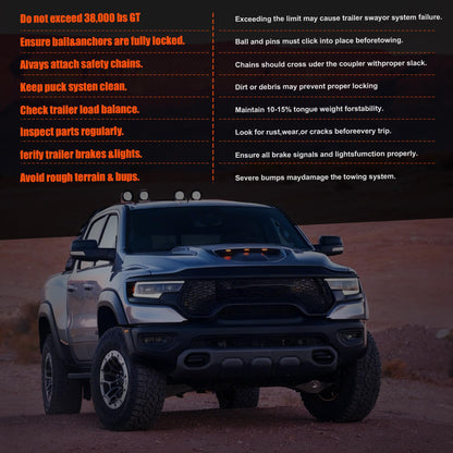 38K Anti-Theft Lock Gooseneck Hitch Kit for Ram 2500, Ram 3500 2013-2024 Puck System, Lockable Gooseneck Ball, Safety Chain Anchors Included, Replace#60638