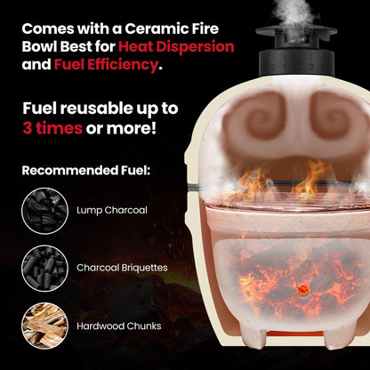 Upgraded 13 inch Ceramic Kamado Grill with Waterproof Air Vent Cap | Portable Tabletop Charcoal BBQ Grill Smoker for Outdoor Cooking, Patio, Camping | Green