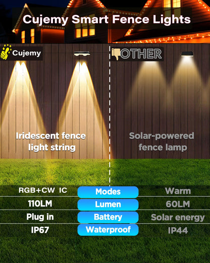 Cujemy Outdoor Deck Lights 16 Pack, 100ft Smart RGB Outdoor Lights, APP, Remote Control, Waterproof LED String Light with Timer for Wall Fence Step Yard Stairs Pool Halloween Christmas Decor