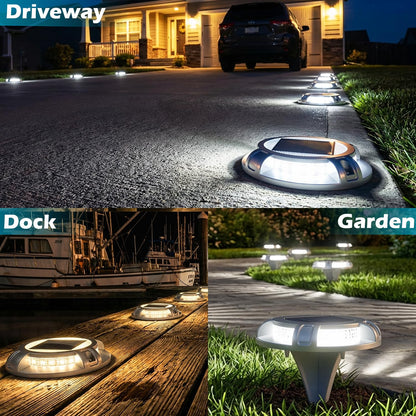SIEDiNLAR Solar Driveway Lights Outdoor 4 Modes 40 LEDs Deck Driveway Markers Marine Dock Light Waterproof for Walkway Ground Pathway Step Garden Yard, White/Warm Dynamic Lighting (16 Pack)