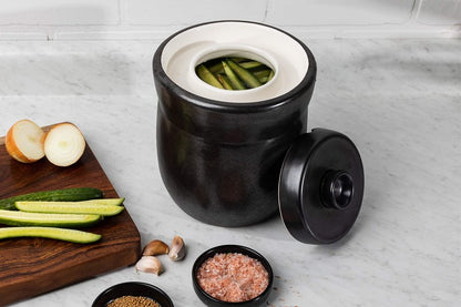 TOMO Fermentation Crock with Weights - Ceramic Sauerkraut Pickling Crock - Stoneware Kombucha Brewing (3L)