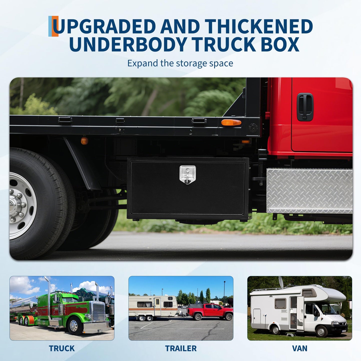 EliteEdge Black Steel Underbody Truck Tool Box for Pickup RV Toolbox Truck Bed Toolboxes Heavy Duty Waterproof Truck Chest with Lock,24 x 14 x 16 Inch