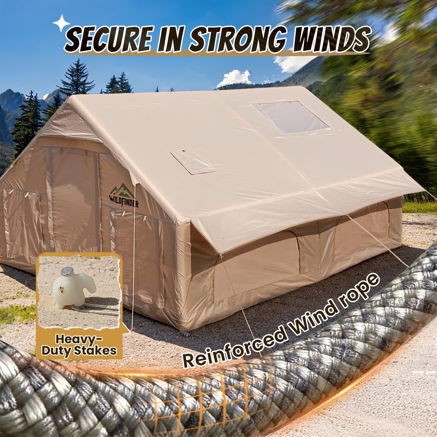 Inflatable Tent with Skylight, Quick Setup Blow Up Tents with Pump, Hot Tent with Stove Jack, Waterproof Oxford Inflatable House for Camping, Air Glamping Tents for Camping Adult 8-12 Person