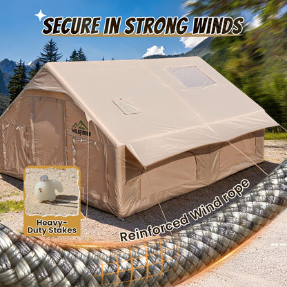 Inflatable Tent with Skylight, Quick Setup Blow Up Tents with Pump, Hot Tent with Stove Jack, Waterproof Oxford Inflatable House for Camping, Air Glamping Tents for Camping Adult 8-12 Person
