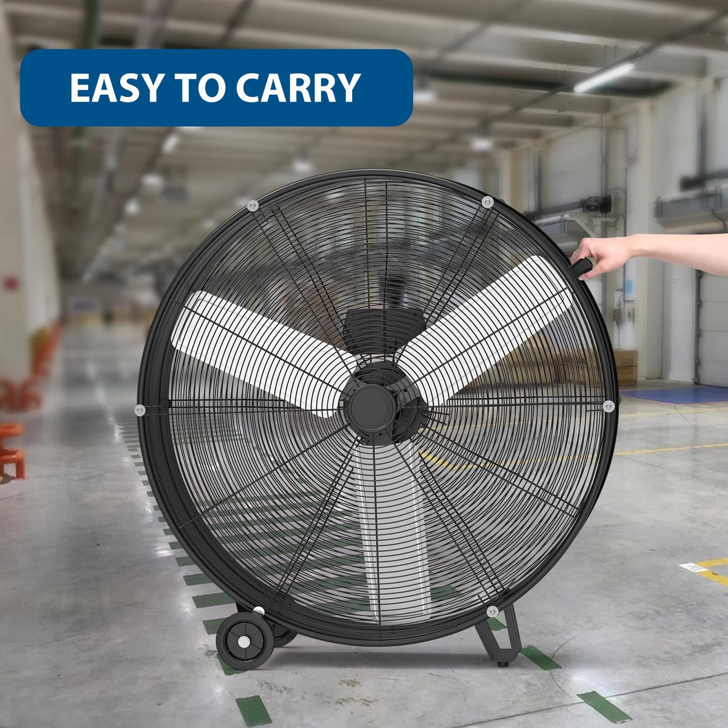 Takywep High Speed Air Circulator Fan, 30 Inch Heavy Duty Industrial Drum Fan - 6000 CFM 3-Speed Metal Floor Exhaust Fan - Portable with Rubber Casters and Handle for Warehouse, Garage, Workshop