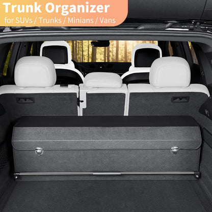 SUV Trunk Organizers, Leather Car Trunk Storage Organizer with Lid & Push-pull Handle, Large Capacity Waterproof Cargo Storage Box for SUVs Sedans Vans (39.7 x 11.4 x 12.2in)