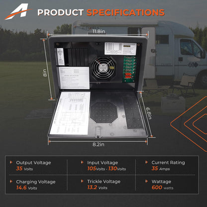 A-Outsanding WF-8735-AD RV Converter Charger 30 Amp Power Center Support Auto Detect,35 Amp DC Output Compatible with RV Camper Caravans Travel Trailer Replace# WF-8735-P