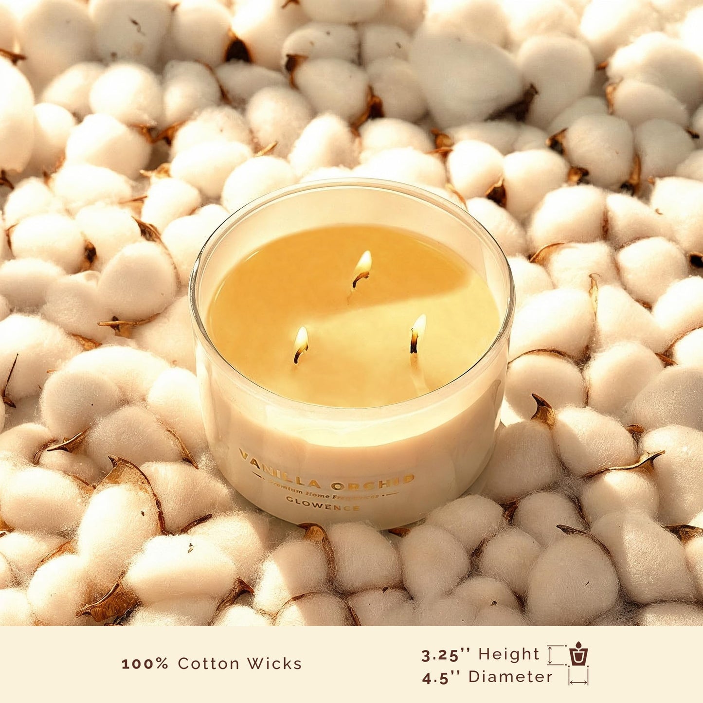 Glowence Luxury Vanilla Scented Candle - Large 3 Wick Jar Candle - Elegant Gift for Women & Men - 100% Natural Soy Wax - Up to 40 Hours Burning Time - Housewarming Aromatherapy Candle for Home