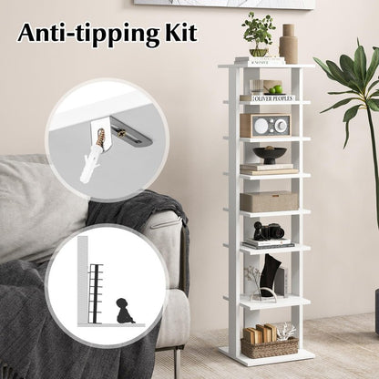 HOMGX 7-Tier Vertical Shoe Rack, Tall Narrow Shoe Storage with Removable Shelves, Space Saving Shoe Tower Organizer, Free Standing Corner Shoe Rack for Entryway, Bedroom, Living Room (White)