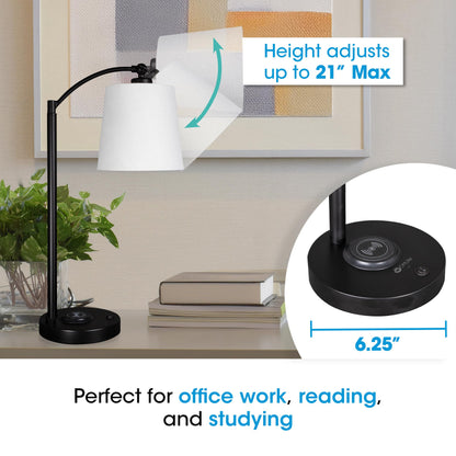OttLite Good Housekeeping Shaded LED Desk Lamp with Wireless Charging Pad - Designed to Reduce Eyestrain - Adjustable Shade, Replaceable ClearSun LED Bulb, Crafting, Reading Light, Desk Lamp
