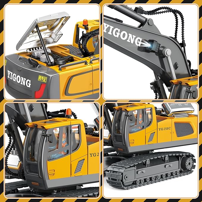 Remote Control Excavator - 1:20 RC Excavator Toys for Boys 14 Channel with Sound/Light RC Digger Construction Toys Gifts for Kids Age 5 6-10 Years Old