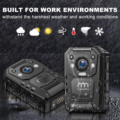 CammPro I826 HD Police Body Camera,128G Memory,Waterproof Premium Portable Body Worn Camera with Audio Recording Wearable,Night Vision,GPS for Law Enforcement (1440P)