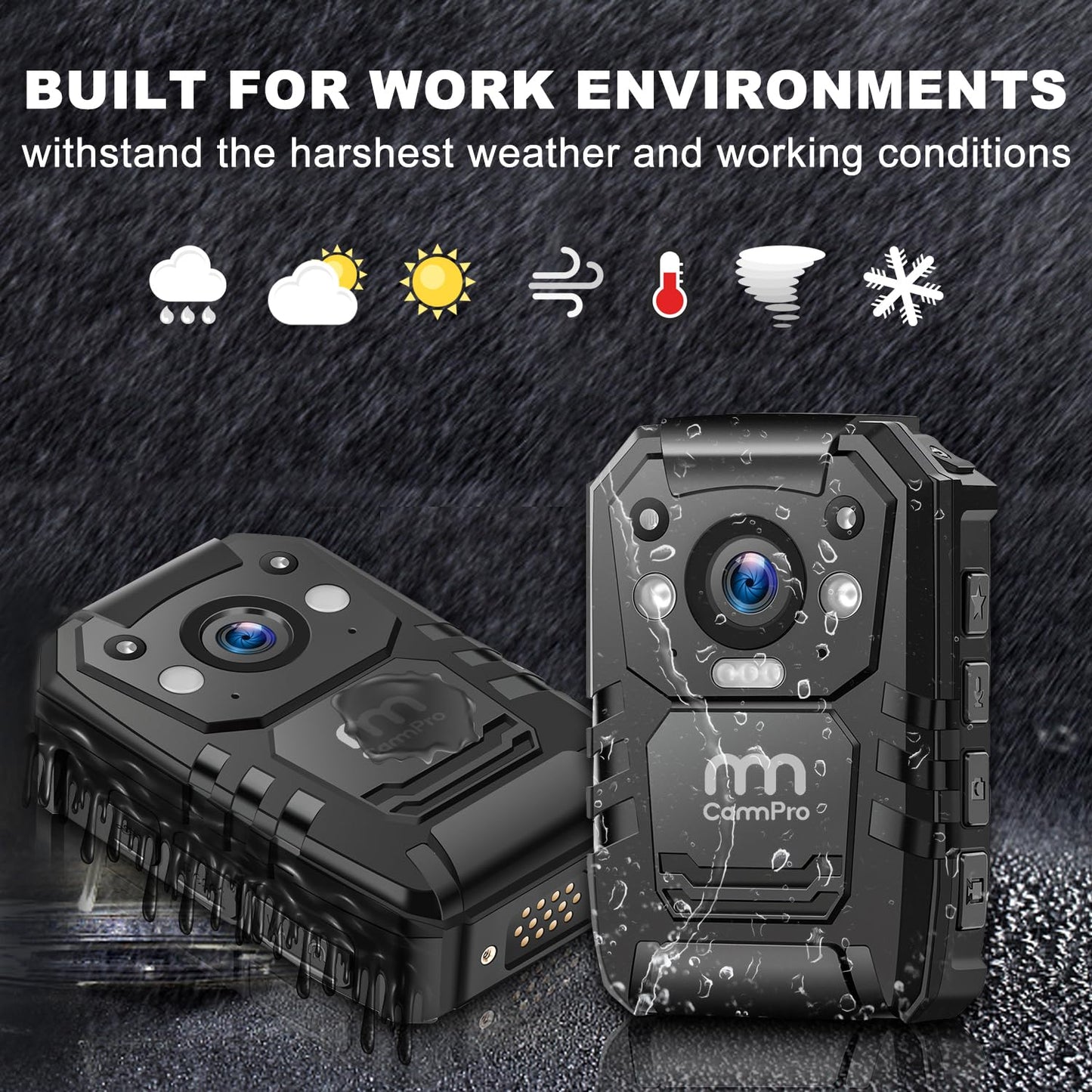 CammPro I826 HD Police Body Camera,128G Memory,Waterproof Premium Portable Body Worn Camera with Audio Recording Wearable,Night Vision,GPS for Law Enforcement (1440P)